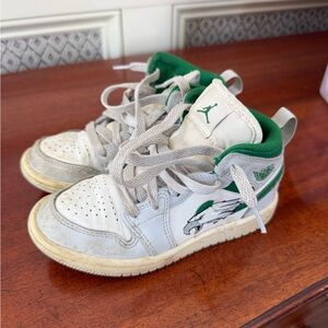 Air Jordan Philadelphia Eagles Kids Custom Painted White and Green Sneakers